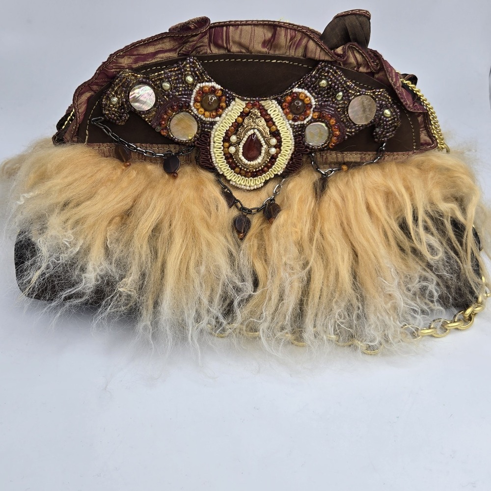 VTG Mary Frances Handmade Frolic Faux Fur Embellished Jeweled Beaded Bag Purse